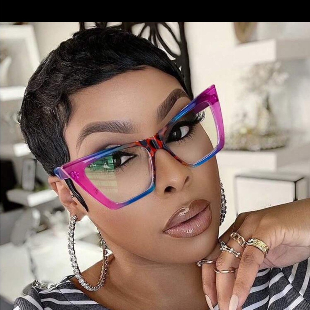 Women's Cat-Eye Large Frame Colourful Trendy Anti-Blue Light Flat Glasses